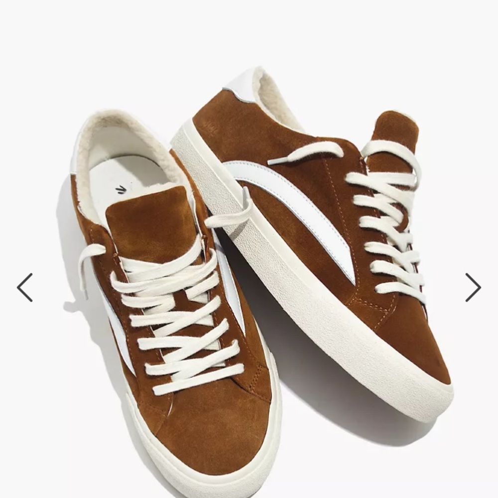 Madewell Sidewalk Low Top Sherpa Lined Suede Sneakers in Equestrian Brown